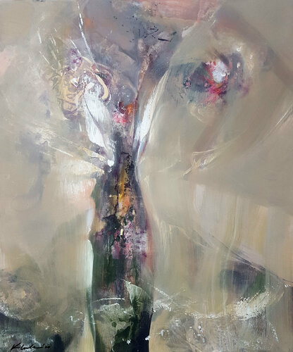 Soft diaphane greys abstract still life by master O KLOSKA di Ovidiu Kloska, Pittura in vendita su Singulart