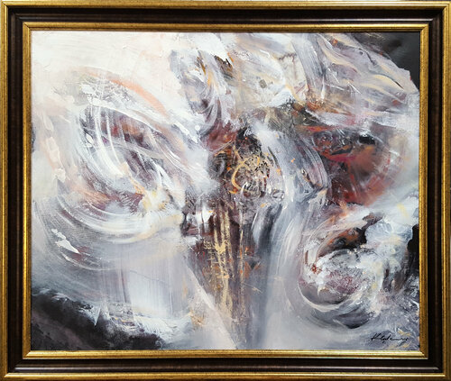 LARGE DIAPHANE LIGHT VIBRATIONS LIKE POT WITH FLOWERS ONEIRIC STILL LIFE KLOSKA par Ovidiu Kloska, Peinture en vente sur Singulart