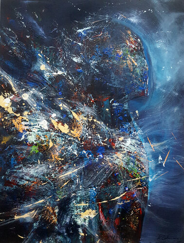 SPIRITUAL ENERGY FIELDS BLUE ANGEL COMPOSITION ENIGMATIC STRANGE BY O KLOSKA par Ovidiu Kloska, Peinture en vente sur Singulart