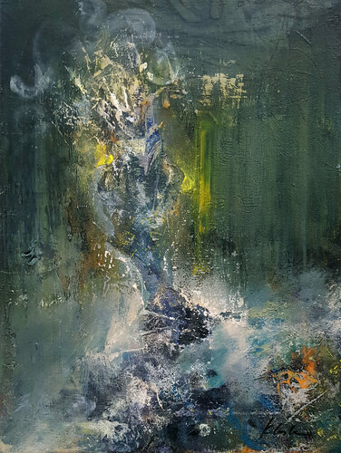 Dark Green Semi Abstract Still Life By O KLOSKA van Ovidiu Kloska, Schilderij te koop op Singulart