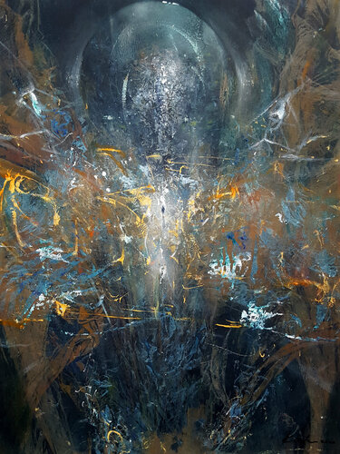Rust and turqouise angel composition by master O KLOSKA van Ovidiu Kloska, Schilderij te koop op Singulart