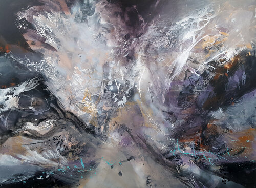 LARGE XXL PAINTING 200 CM ABSTRACT MINDSCAPE DARK BEAUTY ONEIRIC ABOUT DIVINE CREATION O KLOSKA van Ovidiu Kloska, Schilderij te koop op Singulart