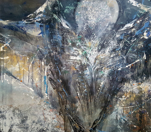 HUGE 150 CM STRETCHED ANGEL PAINTING FASCINATING ENERGY HUMAN SPHAPES BY O KLOSKA van Ovidiu Kloska, Schilderij te koop op Singulart