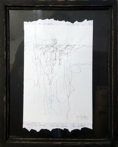 Spontaneous framed ink angel drawing by O KLOSKA Signal angels van Ovidiu Kloska, Tekening te koop op Singulart