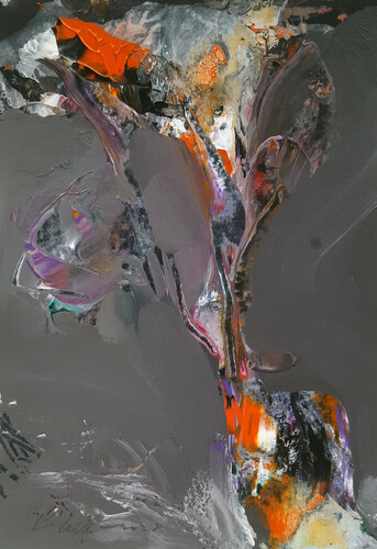 Enigmatic abstract spontaneous flowers in a pot by master Kloska van Ovidiu Kloska, Schilderij te koop op Singulart
