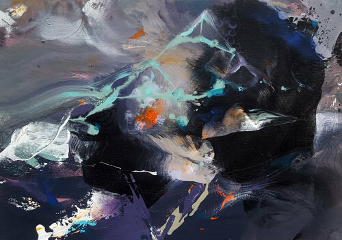 Beautiful abstract darkscape spiritual art Composition 17 - We Are Star Dust by  Kloska van Ovidiu Kloska, Schilderij te koop op Singulart