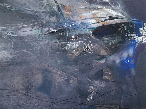 Beautiful abstract darkscape spiritual art Composition 18 - We Are Star Dust by  Kloska van Ovidiu Kloska, Schilderij te koop op Singulart