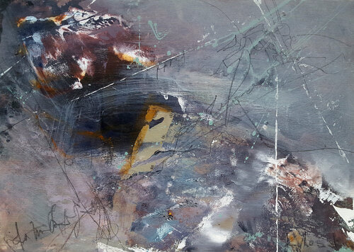 Beautiful abstract darkscape spiritual art Composition 19 - We Are Star Dust by  Kloska van Ovidiu Kloska, Schilderij te koop op Singulart