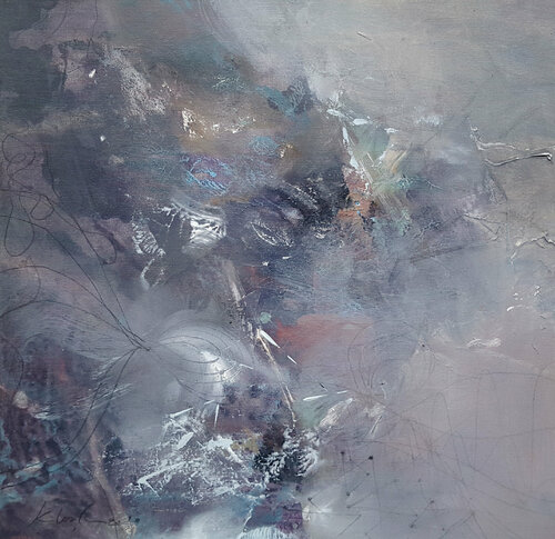 Beautiful abstract darkscape spiritual art Composition 20 - We Are Star Dust by  Kloska van Ovidiu Kloska, Schilderij te koop op Singulart