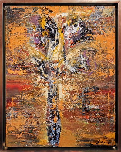 Such a beautiful abstract way to paint a pot with flower by O Kloska di Ovidiu Kloska, Pittura in vendita su Singulart