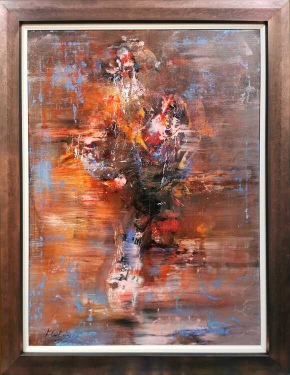 Ghostly melancholic autumn colors pot with flowers masterpiece painting by O KLOSKA Ovidiu Kloska