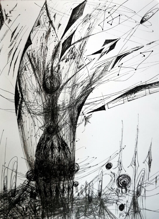 Unique still life metaphysical composition in drawing flowers of eternity Kloska Ovidiu Kloska