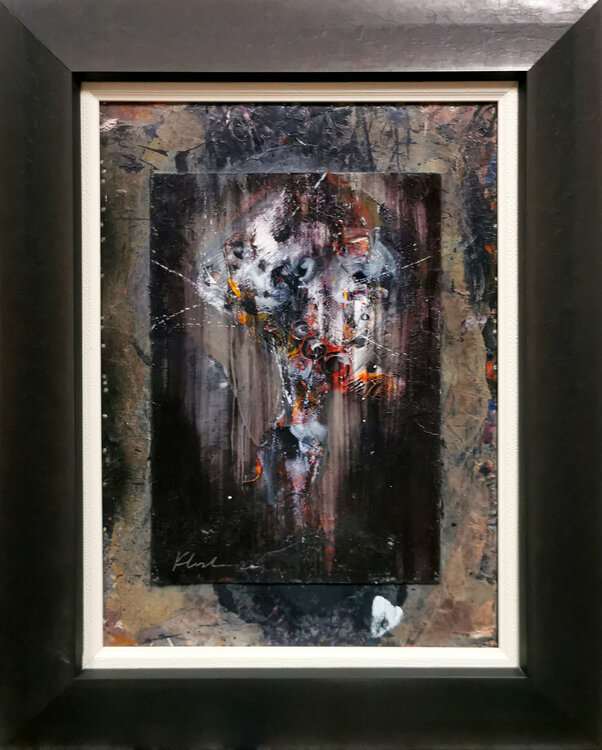 Framed dark ghostlly gothic abstract painting still life by O KLOSKA Ovidiu Kloska