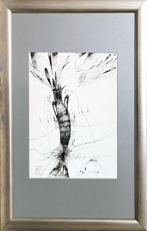 Framed delicate spontaneous vibrating lines enigmatic still life by O KLOSKA Ovidiu Kloska