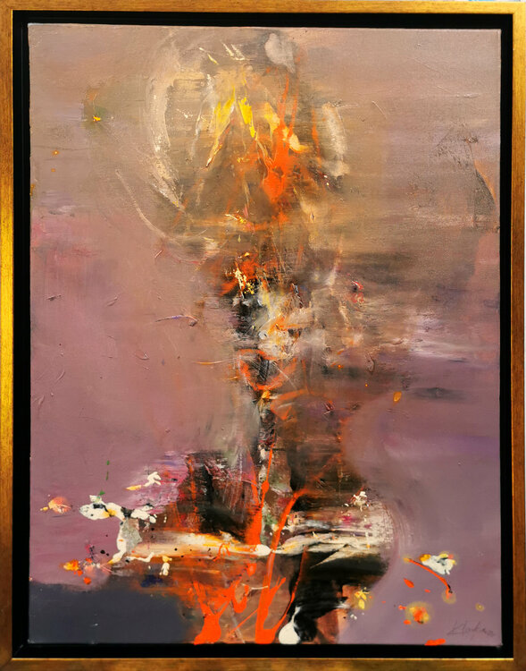 Beautiful Enigmatic Framed Burning Flowers Still Life Painting By O KLOSKA Ovidiu Kloska