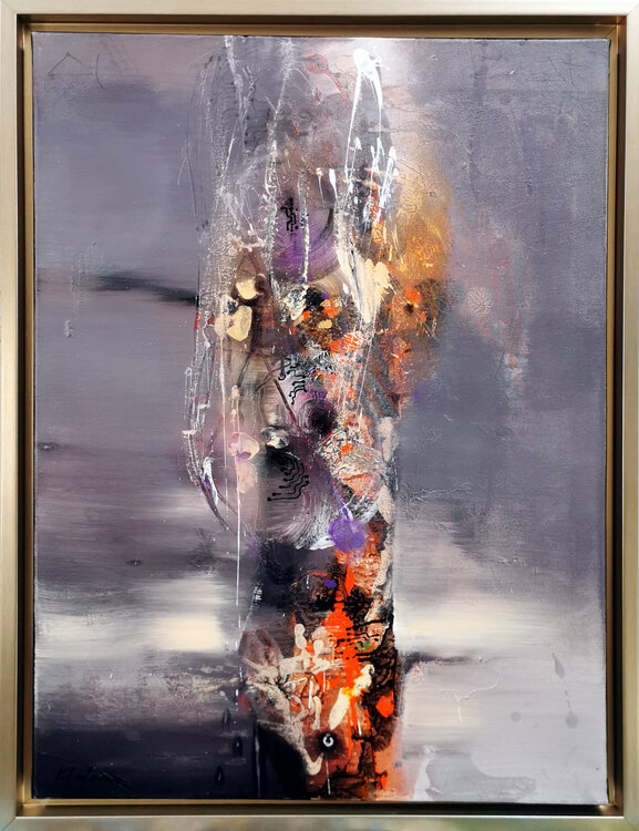 Quiet and enigmatic abstract framed still life by master O Kloska Ovidiu Kloska