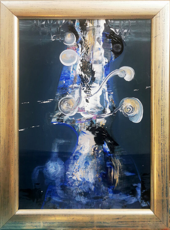 Beautiful spentaneous gestural still life framed signed 5.07.2022 O Kloska Ovidiu Kloska