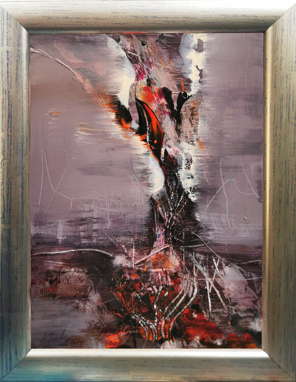 Beautiful spentaneous gestural still life framed signed 30.07.2022 O Kloska Ovidiu Kloska