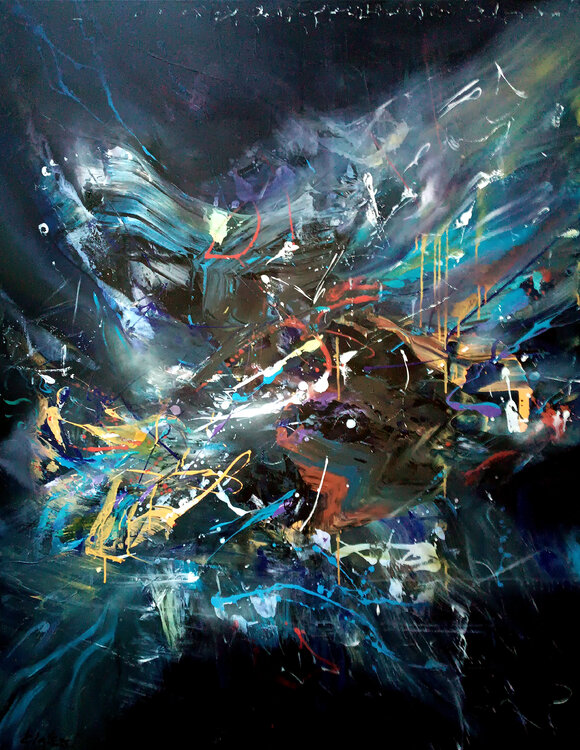 Large scale dreamy blue and dark purple beautiful colorfull painting by master Ovidiu Kloska Ovidiu Kloska