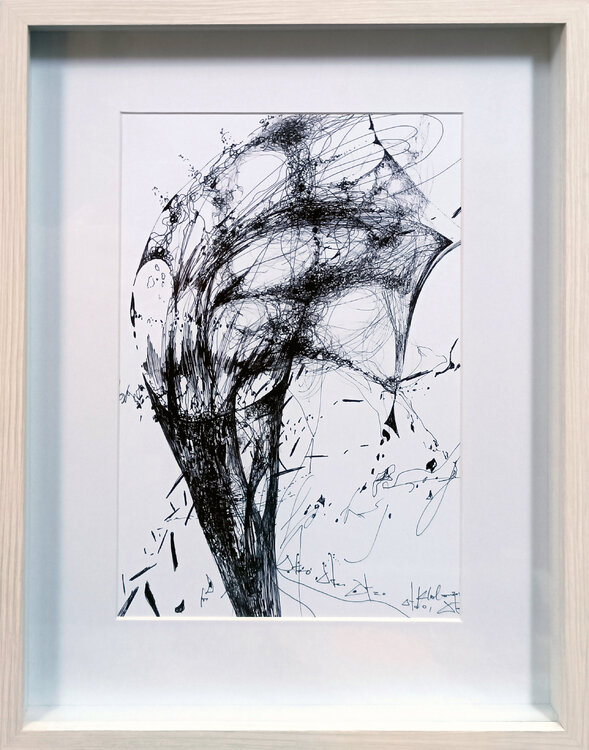 Framed eternal still life 7.04.2026 spontaneous vibrating energy lines by O KLOSKA Ovidiu Kloska