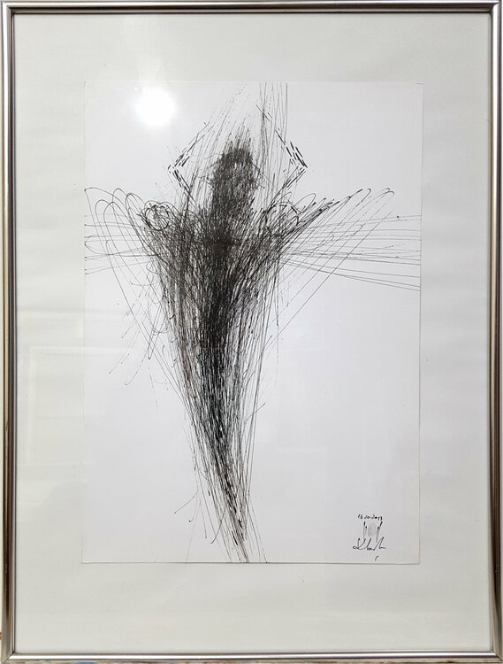 Framed angel composition spiritual oneiric spontaneous art by O KLOSKA Ovidiu Kloska