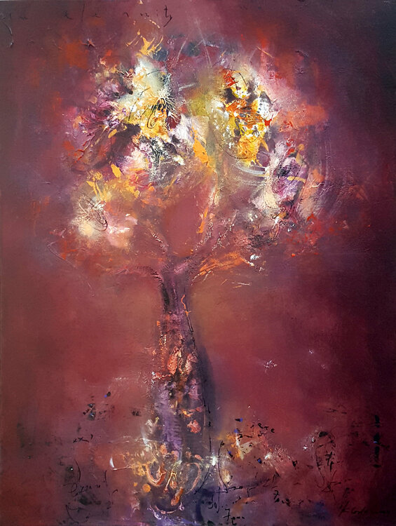 Red burgundy light flowers of eternity light painting by O KLOSKA Ovidiu Kloska