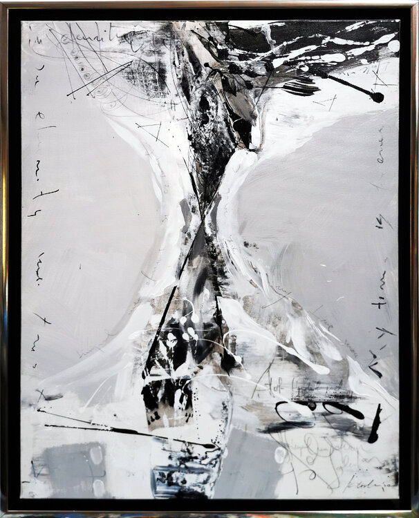 Framed Black And White Spontaneous Gestural Still Life By O KLOSKA Ovidiu Kloska