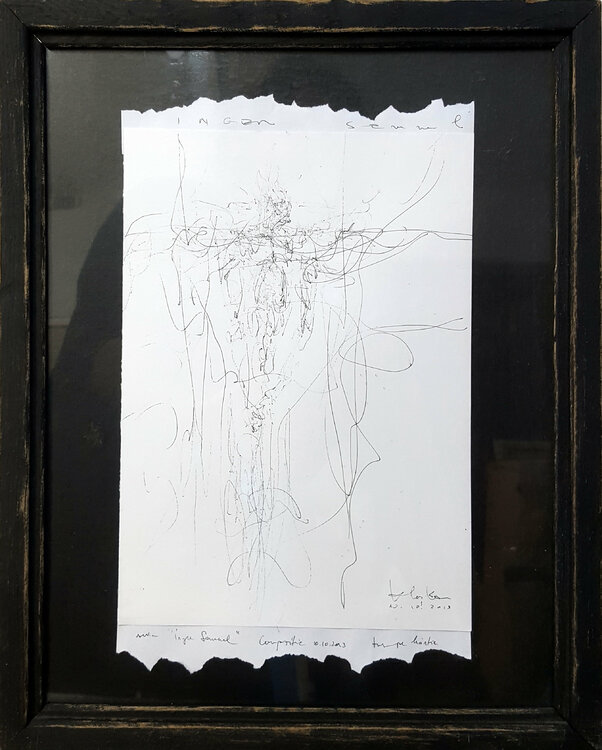 Spontaneous framed ink angel drawing by O KLOSKA Signal angels Ovidiu Kloska