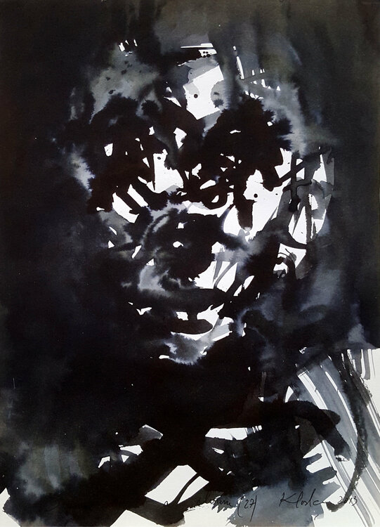 I am just a clown 27 human condition drama spontaneous ink oainting on paper KLOSKA Ovidiu Kloska