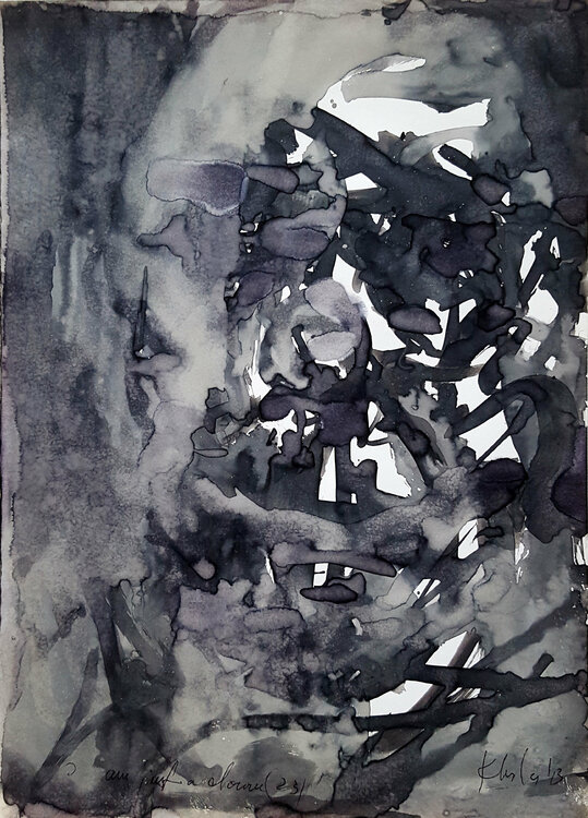 I am just a clown 23 human condition drama spontaneous ink oainting on paper KLOSKA Ovidiu Kloska