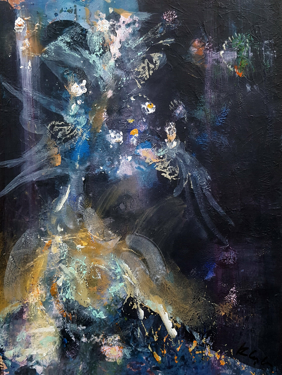 Dark Blue Semi Abstract Still Life By O KLOSKA Ovidiu Kloska Originalgemälde zu verkaufen