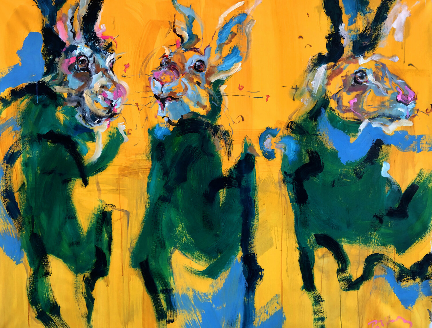 Trois Lapins by Guela Patiachvili (2021) Painting Acrylic, Oil on