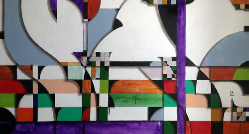Constructivist studio window van Newton Scheufler, Schilderij te koop op Singulart