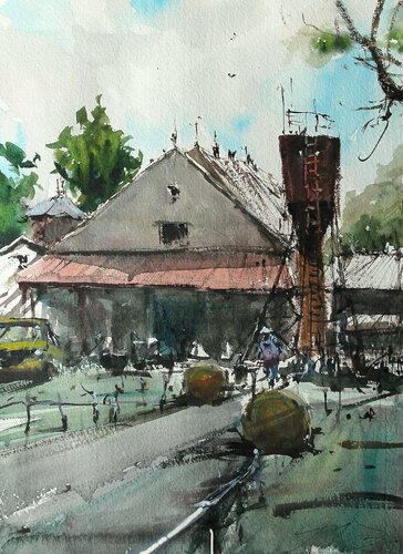 Farms and Silos by Maximilian Damico, Work on Paper for Sale on Singulart