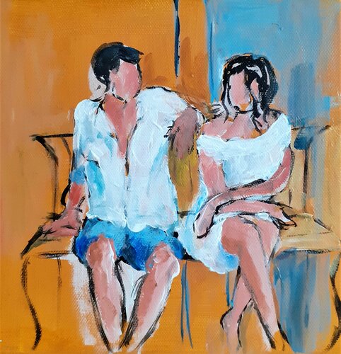 Sur un banc van Marie Ferrand, Schilderij te koop op Singulart