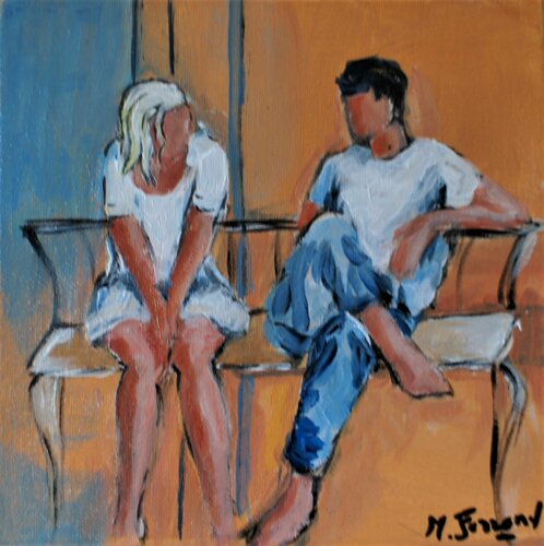 Sur un banc van Marie Ferrand, Schilderij te koop op Singulart