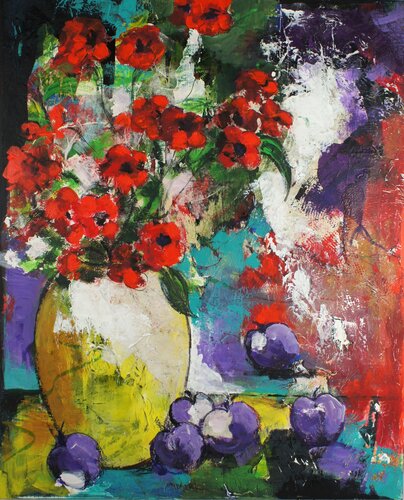 Nature morte aux prunes. di Marie Ferrand, Pittura in vendita su Singulart