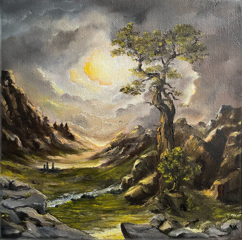 Landschaft mit Gebirge van Carola E. Thiele, Schilderij te koop op Singulart