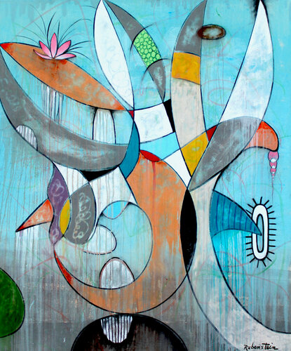 Forbice/Fiore/Spiaggia van Bruce Rubenstein, Schilderij te koop op Singulart