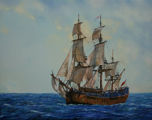 HM BARK ´ENDEAVOUR' 1770 by Peter Goodhall, 회화 for Sale on Singulart