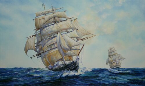 CUTTY SARK & THERMOPYLAE - RACING HOME, 1872 di Peter Goodhall, Pittura in vendita su Singulart
