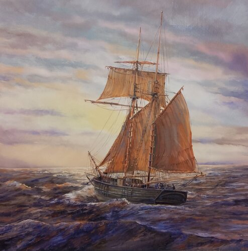 SAILING INTO THE SUNSET by Peter Goodhall, 회화 for Sale on Singulart