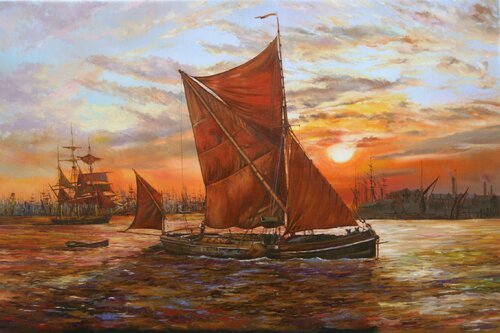 DOWN RIVER ON AN EVENING TIDE di Peter Goodhall, Pittura in vendita su Singulart