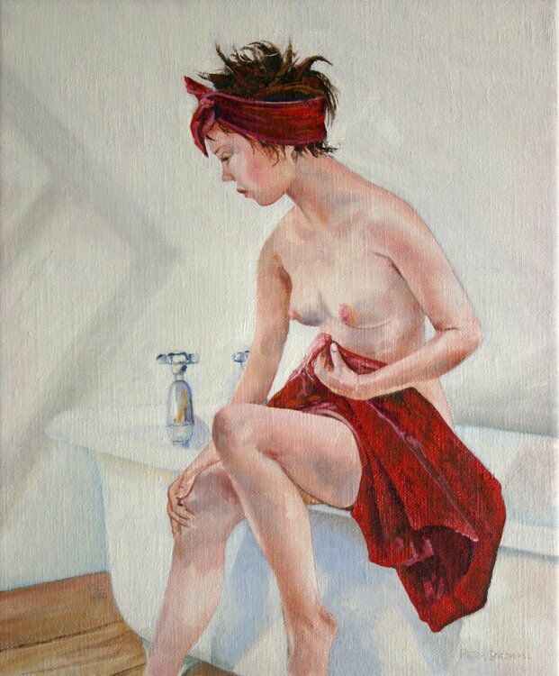 UNE JEUNE FEMME DANS LA SALLE DE BAIN Peter Goodhall