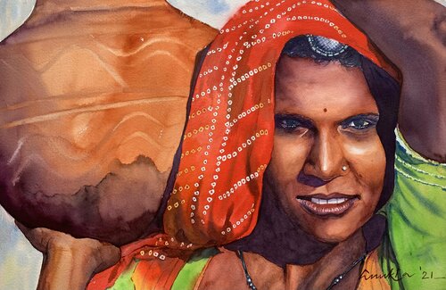 THE WATER BEARER van Anukta Mukherjee Ghosh, Werk op papier te koop op Singulart