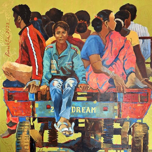 WHEELS OF HOPE by Anukta Mukherjee Ghosh, Painting for Sale on Singulart