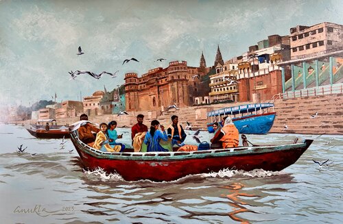 VARANASI MORNINGS van Anukta Mukherjee Ghosh, Schilderij te koop op Singulart