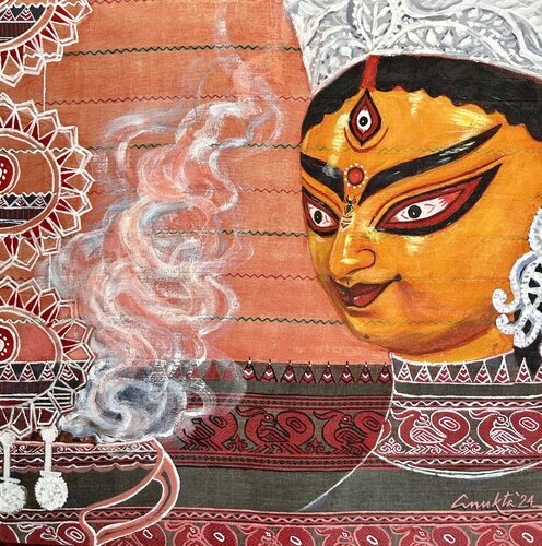 TANT AND GODDESS DURGA van Anukta Mukherjee Ghosh, Schilderij te koop op Singulart