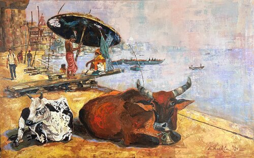 REPOSE IN VARANASI van Anukta Mukherjee Ghosh, Schilderij te koop op Singulart