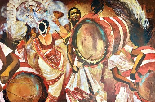 DHAAK DHUNUCHI 3 van Anukta Mukherjee Ghosh, Schilderij te koop op Singulart